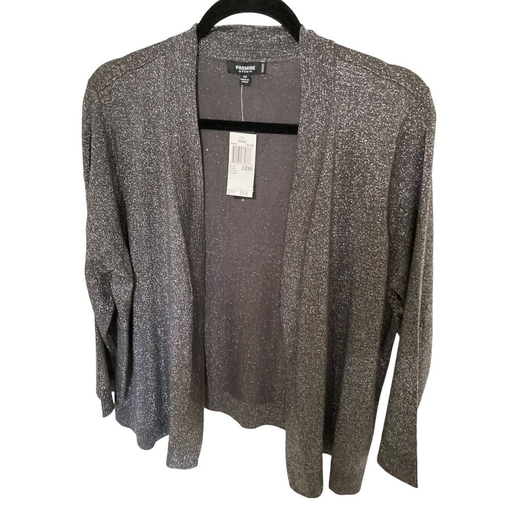 Premise Womens  Black Metallic Shrug 3/4 Sleeve Sweater Wrap 2X  3X NWT